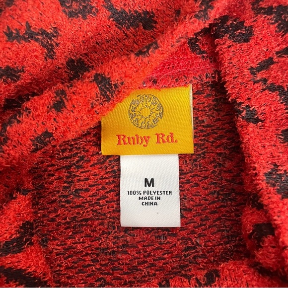 NWOT Ruby Rd Size M Women's Textured Leopard Printed Cowl Neck Sweater Red Black - Picture 8 of 13